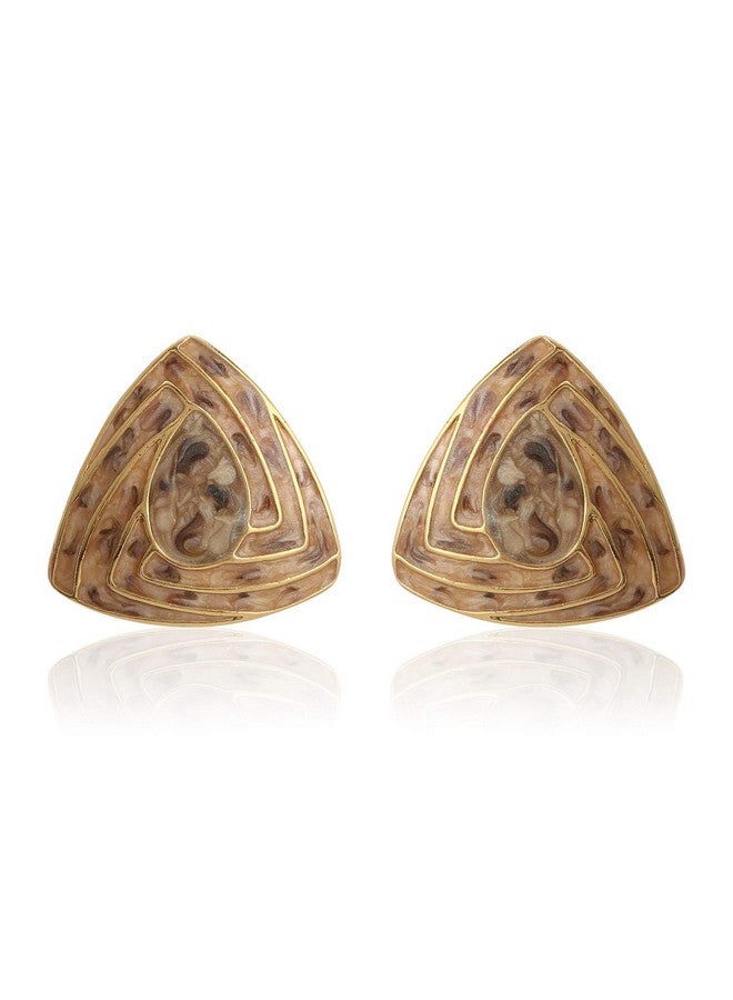 Estele Fashion Jewellery Gold Plated Triangle Shaped Stud Earrings With Beige Enamel for Girls/Women-671/710 ER - Image 1