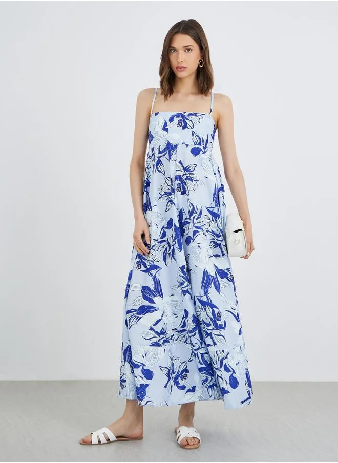 Take Two Take Two Flower Print Strappy A-Line Maxi Dress