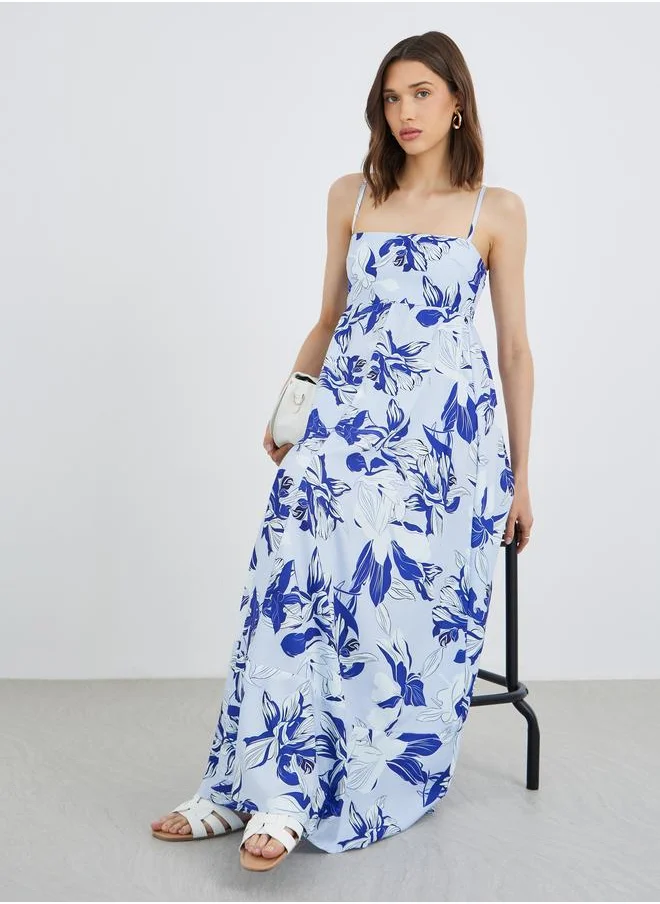Take Two Take Two Flower Print Strappy A-Line Maxi Dress