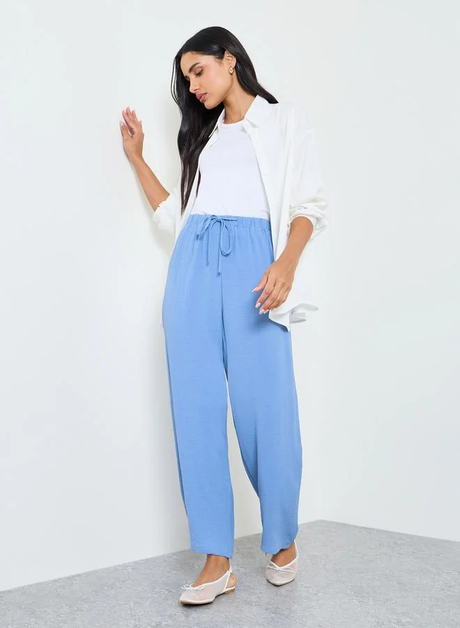 Take Two Dark Blue Wide-Leg Drawstring Trousers