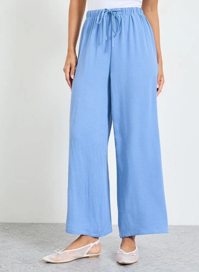 Take Two Dark Blue Wide-Leg Drawstring Trousers