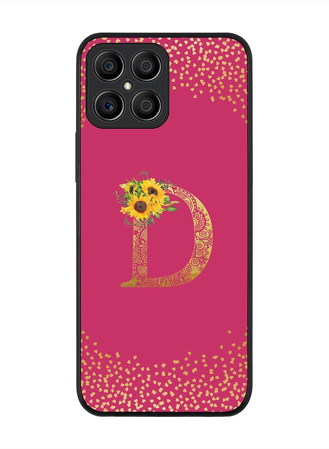 Stylizedd Rugged Black edge case for Honor X8, Slim fit Rubber Edges Thin Cover -  Custom Monogram Initial Letter Mandala Floral Pattern Alphabet- D  (Dark Pink Rose ) - Image 1