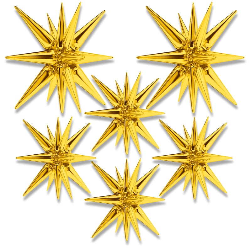 BlingABC 6Pack 14 Spike Explosion Star Balloons Gold Large Mylar Foil Cone Starburst for Birthday Christmas New Year Wedding Graduation Anniversary Party Decorations 27 22 inch - Image 3