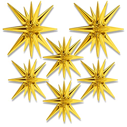 BlingABC 6Pack 14 Spike Explosion Star Balloons Gold Large Mylar Foil Cone Starburst for Birthday Christmas New Year Wedding Graduation Anniversary Party Decorations 27 22 inch - Image 1