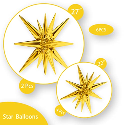 BlingABC 6Pack 14 Spike Explosion Star Balloons Gold Large Mylar Foil Cone Starburst for Birthday Christmas New Year Wedding Graduation Anniversary Party Decorations 27 22 inch - Image 5
