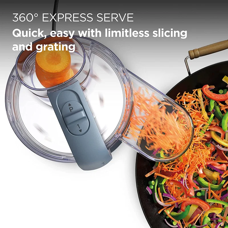 KENWOOD KENWOOD 2-in-1 Food Processor + Chopper 650W with 360° EXPRESS SERVE for Limitless Slicing/Grating, Powerful Versatility, Ultra Compact - Ready to Go in Your Kitchen Drawer FDP22.130GY Grey/Clear