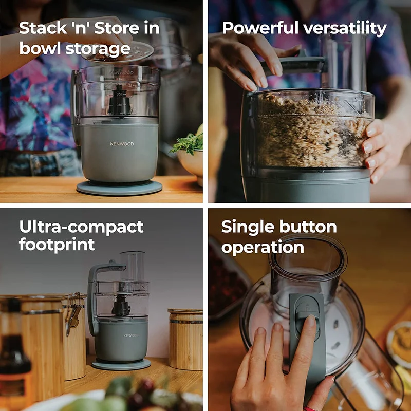 KENWOOD KENWOOD 2-in-1 Food Processor + Chopper 650W with 360° EXPRESS SERVE for Limitless Slicing/Grating, Powerful Versatility, Ultra Compact - Ready to Go in Your Kitchen Drawer FDP22.130GY Grey/Clear