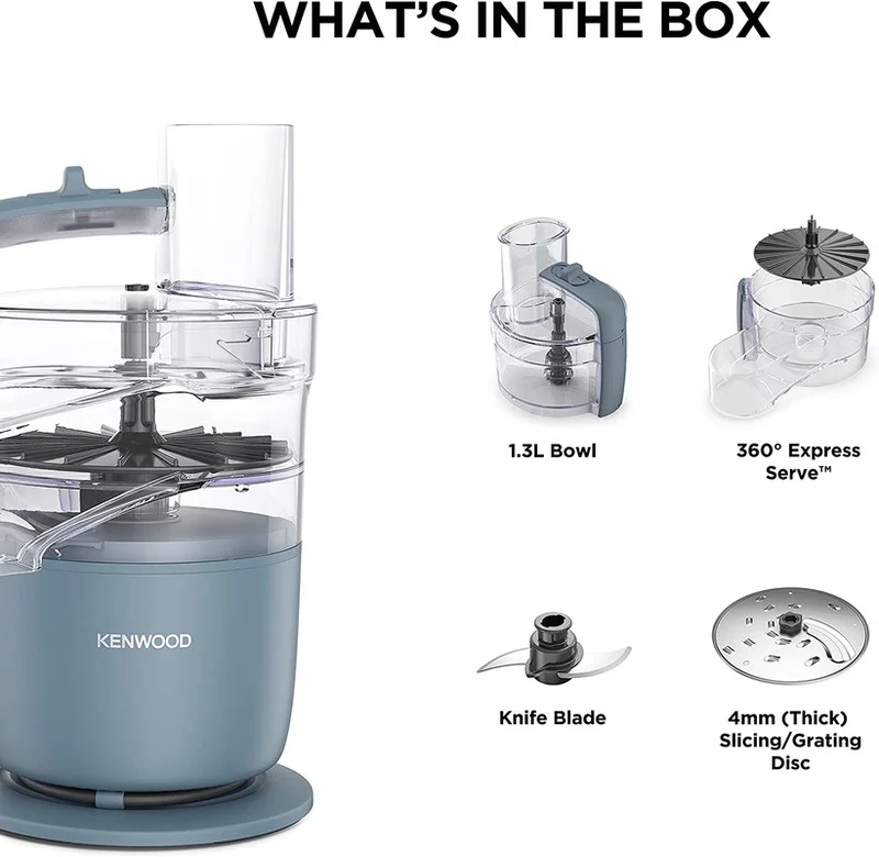 KENWOOD KENWOOD 2-in-1 Food Processor + Chopper 650W with 360° EXPRESS SERVE for Limitless Slicing/Grating, Powerful Versatility, Ultra Compact - Ready to Go in Your Kitchen Drawer FDP22.130GY Grey/Clear