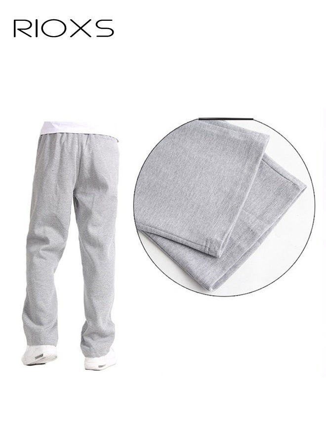 RIOXS Men's Light Gray Casual Pants, Relaxed Fit Straight Leg Lounge Pants, Mid-Rise Elastic Waist Comfort Trousers with Side Pockets, Soft Stretch Home Wear Pants for Men, Breathable Everyday Joggers, Spring Summer Essential Wardrobe​ - Image 4