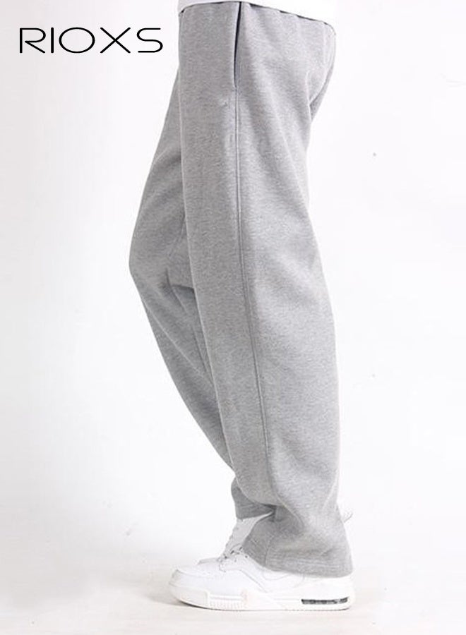 RIOXS Men's Light Gray Casual Pants, Relaxed Fit Straight Leg Lounge Pants, Mid-Rise Elastic Waist Comfort Trousers with Side Pockets, Soft Stretch Home Wear Pants for Men, Breathable Everyday Joggers, Spring Summer Essential Wardrobe​ - Image 1