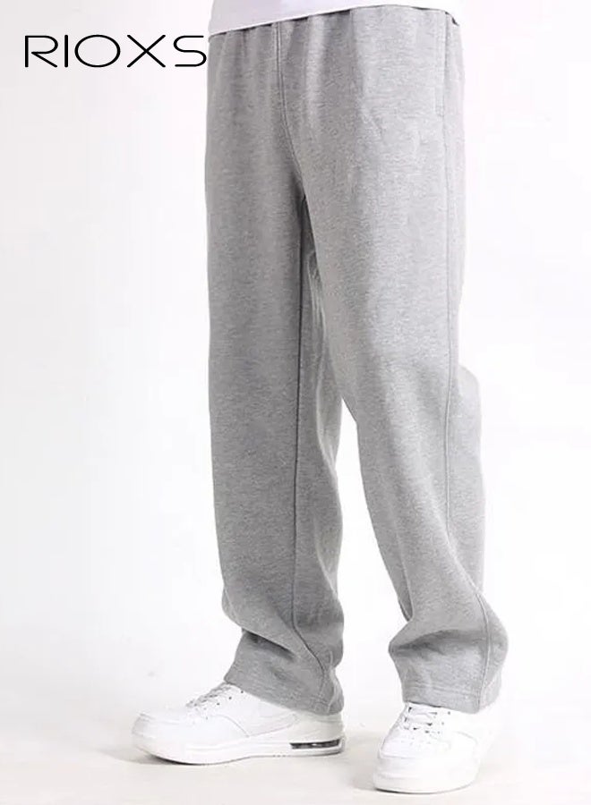 RIOXS Men's Light Gray Casual Pants, Relaxed Fit Straight Leg Lounge Pants, Mid-Rise Elastic Waist Comfort Trousers with Side Pockets, Soft Stretch Home Wear Pants for Men, Breathable Everyday Joggers, Spring Summer Essential Wardrobe​ - Image 2