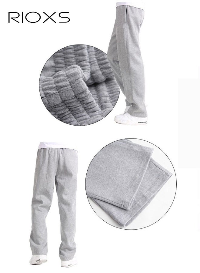 RIOXS Men's Light Gray Casual Pants, Relaxed Fit Straight Leg Lounge Pants, Mid-Rise Elastic Waist Comfort Trousers with Side Pockets, Soft Stretch Home Wear Pants for Men, Breathable Everyday Joggers, Spring Summer Essential Wardrobe​ - Image 5