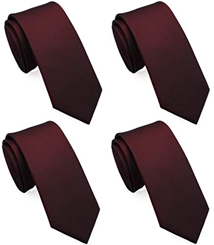 ZENXUS Skinny Solid Ties for Men, 2.5 inch Matte Burgundy Slim Neckties Bulk for Wedding, Groomsmen, Activities, 4-Pack - Image 1