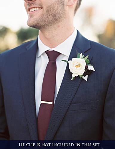 ZENXUS Skinny Solid Ties for Men, 2.5 inch Matte Burgundy Slim Neckties Bulk for Wedding, Groomsmen, Activities, 4-Pack - Image 5