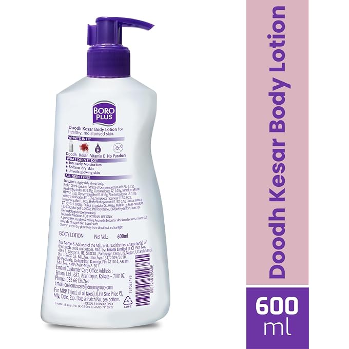 BoroPlus Doodh Kesar Body Lotion | Ayurvedic | 24 hrs Moisturisation | For Soft Glowing Skin | With Vitamin E |No Parabens|600ml - Image 2