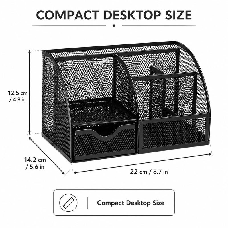 إكسرز EXERZ Desk Organiser 7 Compartment Pencil Holder Office Tidy Caddy Black - Image 2