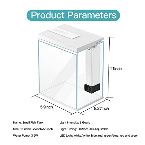 Pronetcus Betta Fish Tank, 2 Gallon Glass Aquarium Starter Kit, Small Fish Tank with Filter and Light.(White) - Image 5