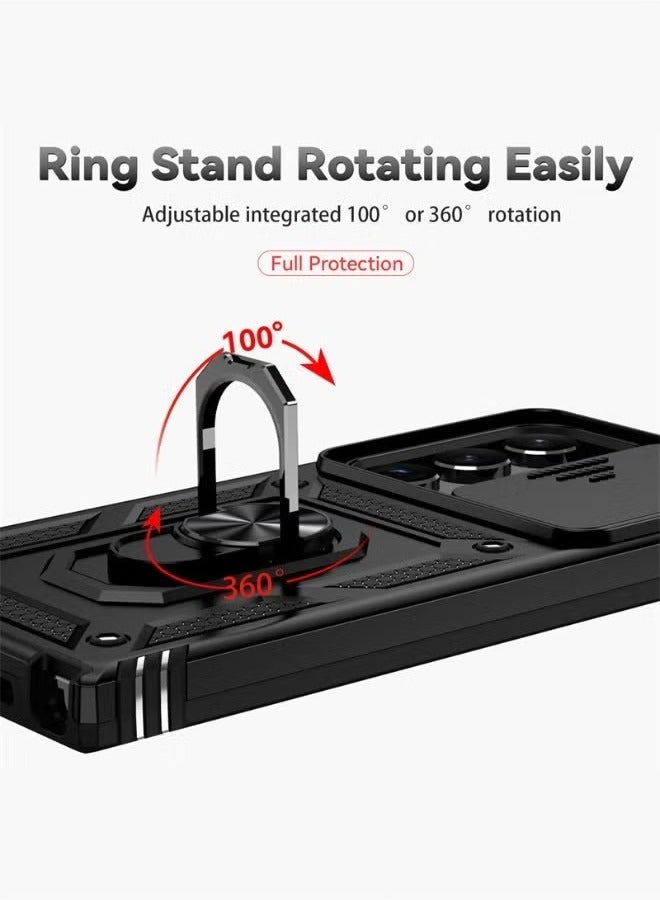 Samsung Galaxy S24 Ultra Case, Slide Camera Cover, Built in 360° Rotate Ring Kickstand, Drop Proof Shockproof Test, Heavy Duty Shockproof Protective Case for Galaxy S24 Ultra 5G 2024 Black - Image 4