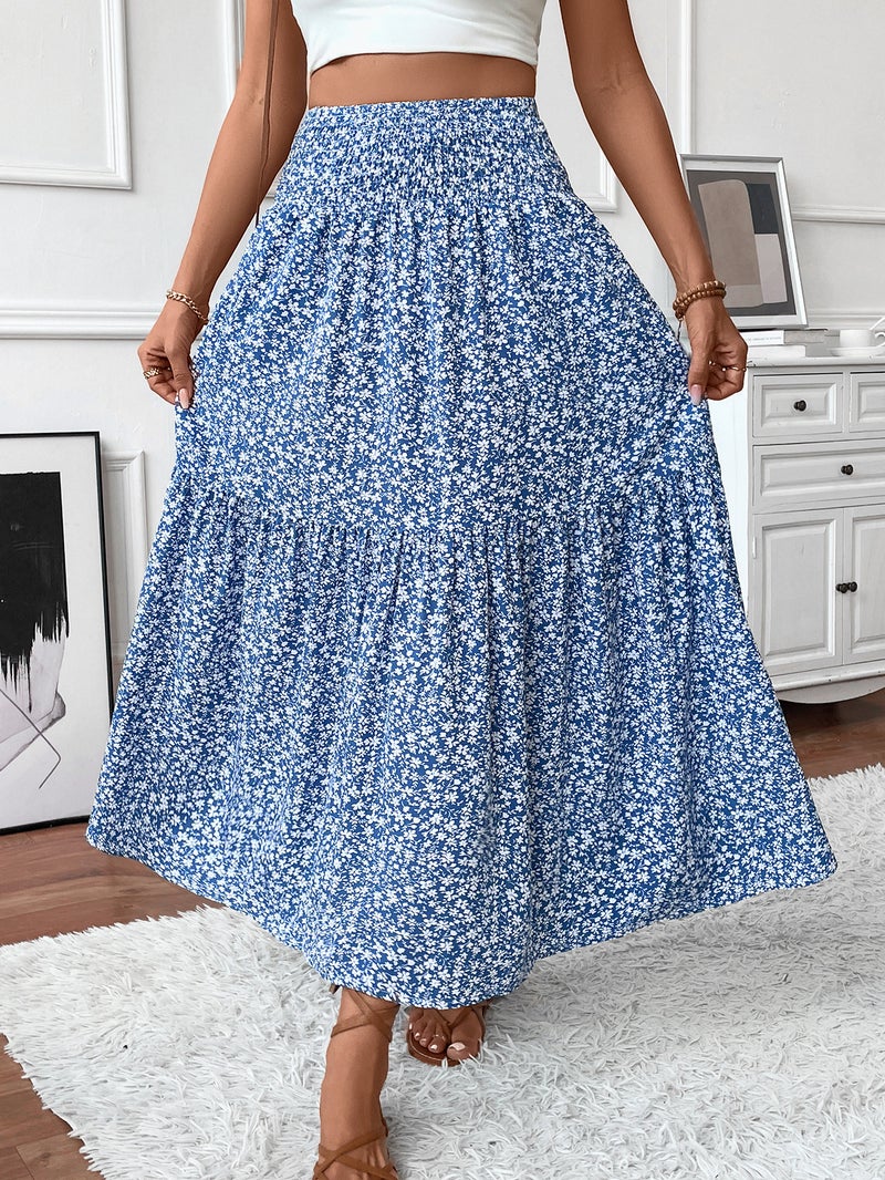 Women's Floral Print High-Waist A-Line Long Skirt