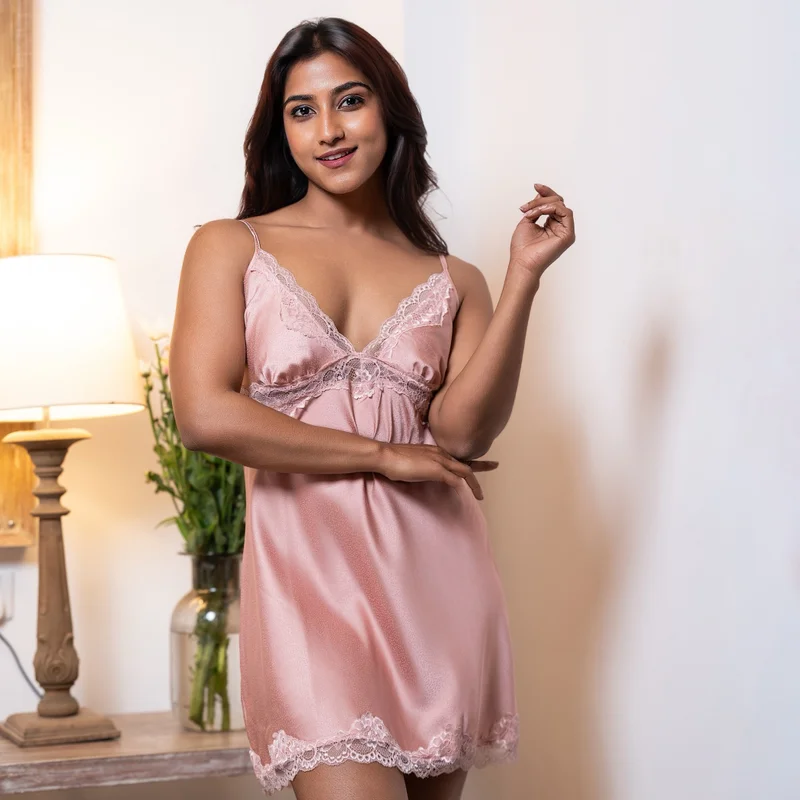 Aadaraya Aadaraya Night Dress Sleeveless Lace Detail