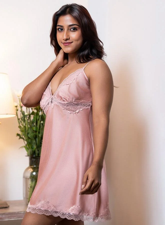 Aadaraya Aadaraya Night Dress Sleeveless Lace Detail