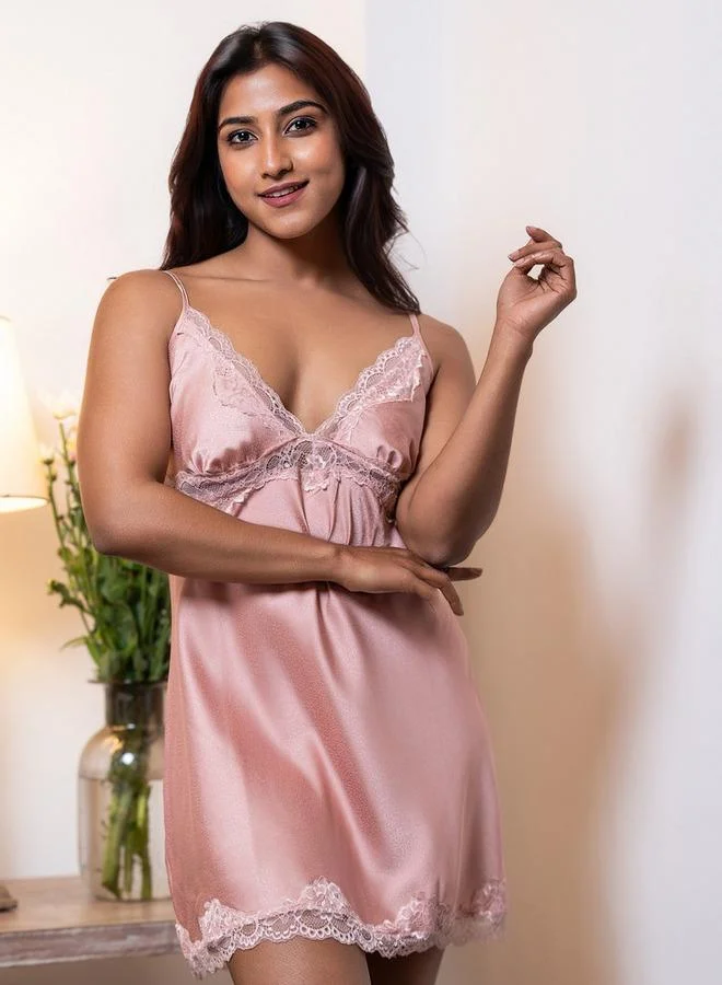 Aadaraya Aadaraya Night Dress Sleeveless Lace Detail