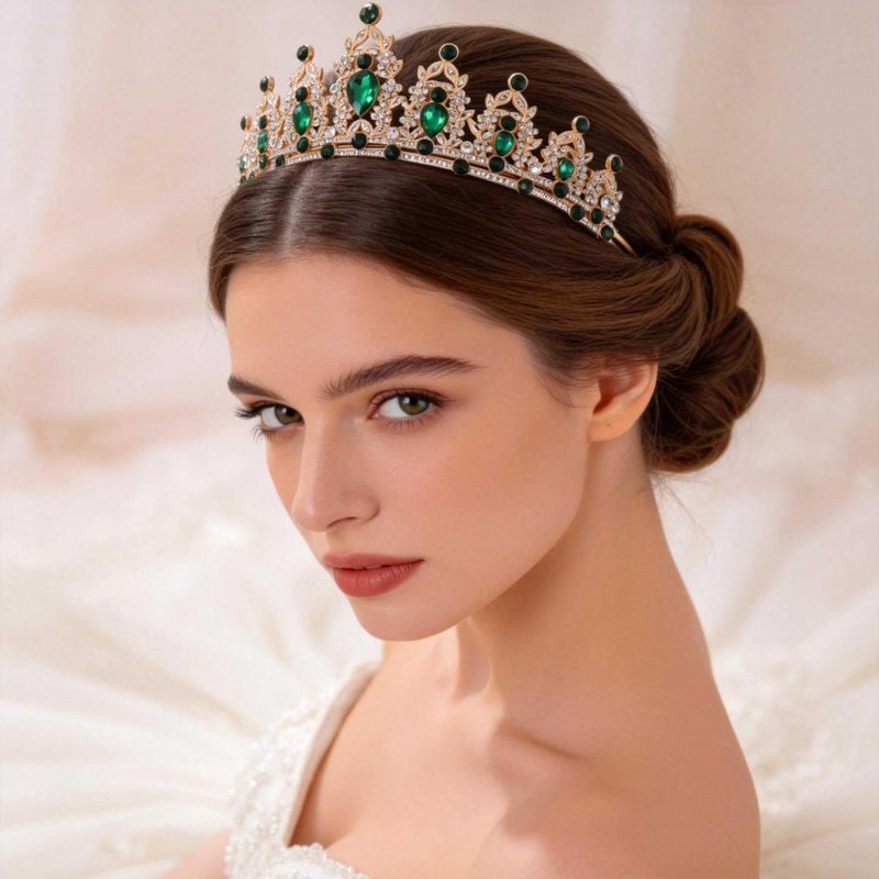 Kamirola Gold Green Queen Crown and Tiaras Princess Crown for Women Crystal Headbands for Bridal, Princess for Wedding and Party - Image 3