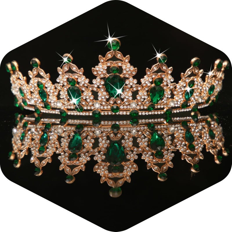 Kamirola Gold Green Queen Crown and Tiaras Princess Crown for Women Crystal Headbands for Bridal, Princess for Wedding and Party - Image 1
