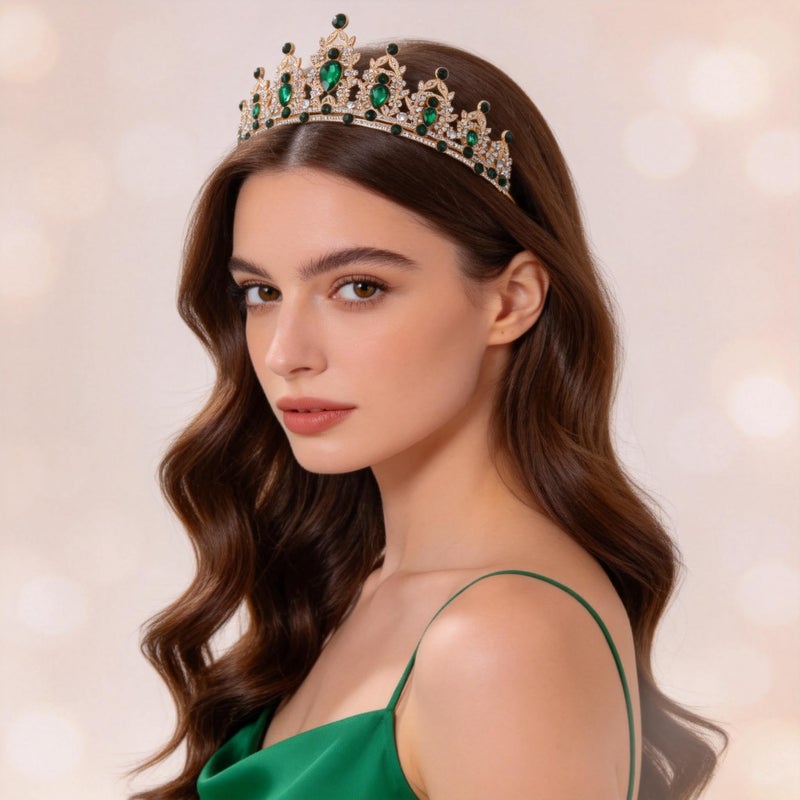 Kamirola Gold Green Queen Crown and Tiaras Princess Crown for Women Crystal Headbands for Bridal, Princess for Wedding and Party - Image 2