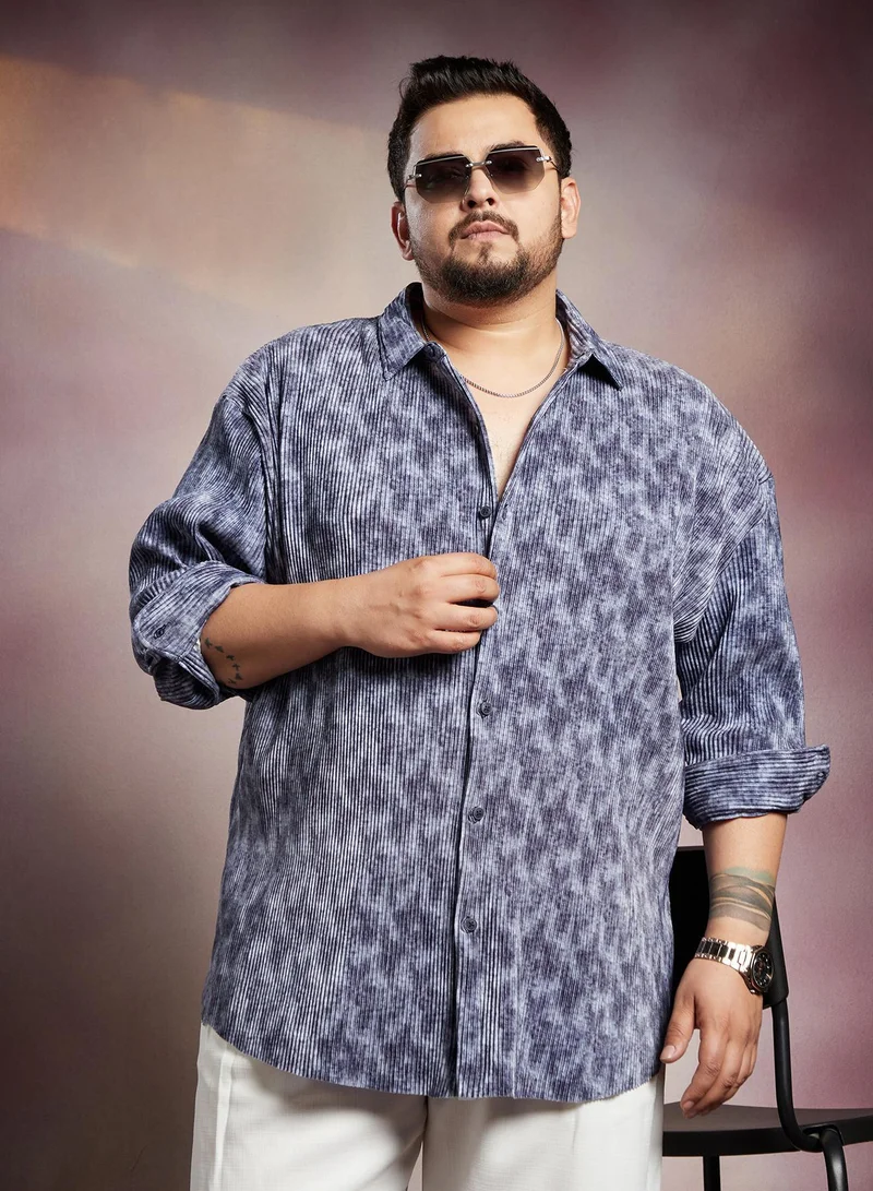 Instafab Plus Instafab Plus Men's Indigo Blue Faded Corduroy Relaxed Shirt For Casual Wear | Spread Collar | Long Cuffed Sleeves | Button Closure | Plus Size Shirt Crafted With Comfort Fit For Everyday Wear