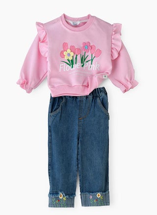 Flower Pink Ruffle Sweatshirt 2 piece Set for Little Girls - pzsku/Z0C345F608B603461FFFBZ/45/_/1732908089/85cc0070-f46a-4400-8ced-24fa68eb5339