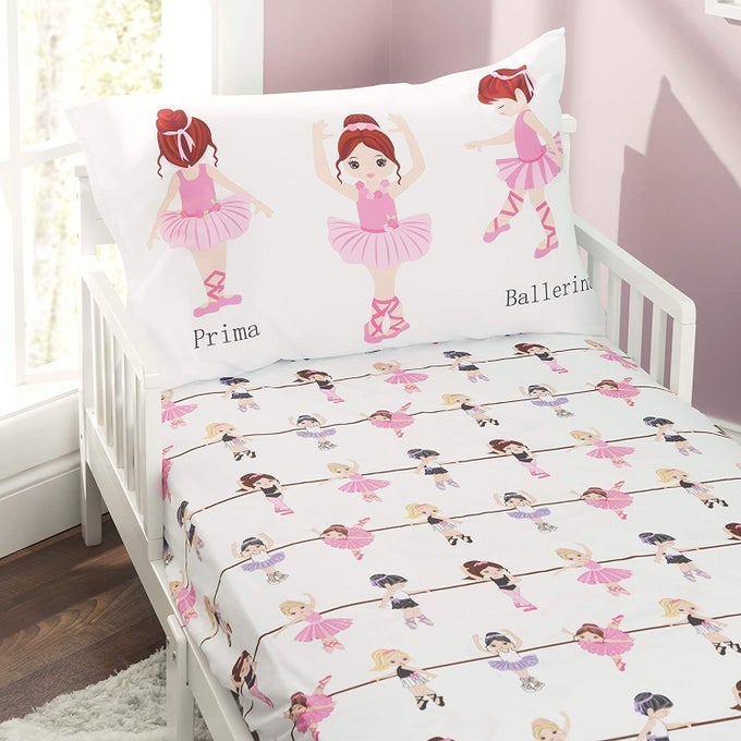 TODDLER FITTED SHEET AND PILLOWCASE SET BORN TO DANCE BALLERINA SOFT MICROFIBER BREATHABLE AND HYPOALLERGENIC TODDLER SHEET SET