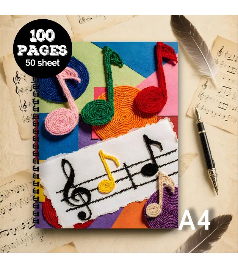 A4 Piano Staff Notebook 50 Sheets 100 Pages Music Book with Piano Key Cover - Image 1