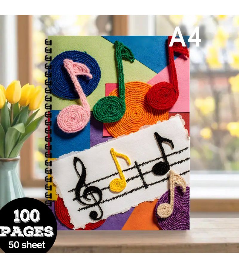 A4 Piano Staff Notebook 50 Sheets 100 Pages Music Book with Piano Key Cover - Image 2