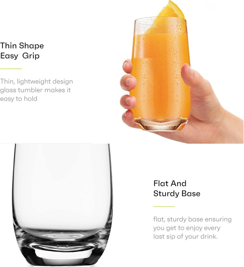 MITBAK 13 - OZ Drinking Glasses (Set of 6) | Highball Glasses Tumblers for Mixed Drinks, Water, Juice, beer, cocktail | Kitchen Glassware Set, Excellent Gift | Glass cups Made In Slovakia - Image 4