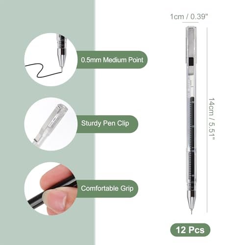 M.G M&G Gel Pen Medium Point 0.5mm, 12 Pcs Smooth Black Gel Ink Rollerball Pen for Home Office Writing Note Taking Journaling Business, Style 5 - Image 2