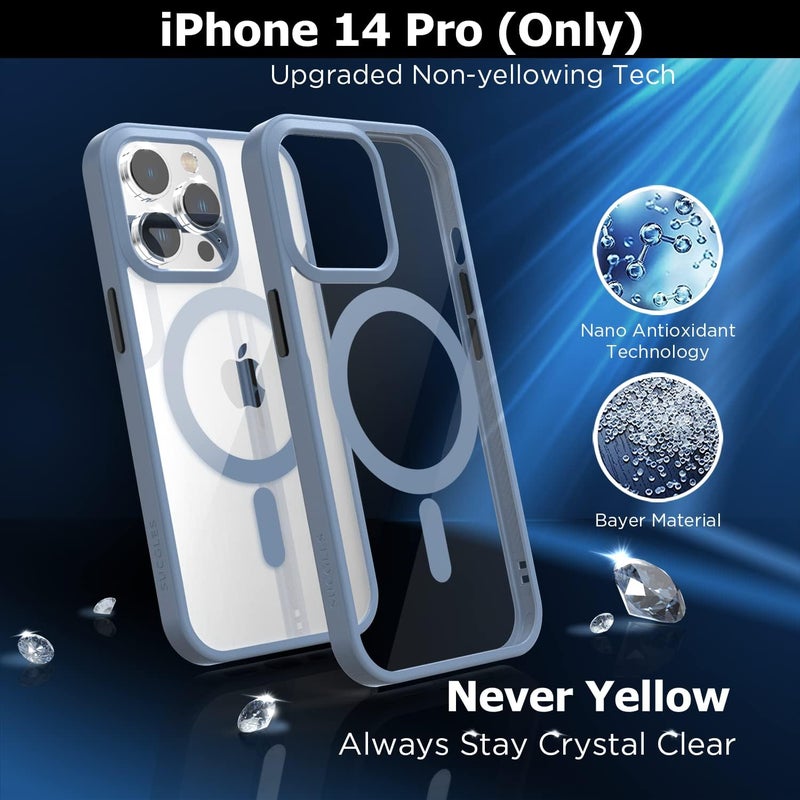 SUCGLES [2023 New] for iPhone 14 Pro Case with MagSafe, [Strong Magnet] [Non-Yellowing] [Military Grade Protection] Magnetic Slim Fit Bumper Mag Safe Thin Phone Cover for (Apple 14pro, Clear Sierra Blue) - Image 2