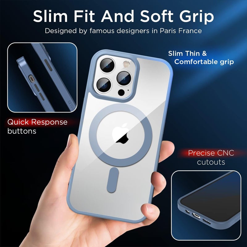 SUCGLES [2023 New] for iPhone 14 Pro Case with MagSafe, [Strong Magnet] [Non-Yellowing] [Military Grade Protection] Magnetic Slim Fit Bumper Mag Safe Thin Phone Cover for (Apple 14pro, Clear Sierra Blue) - Image 4