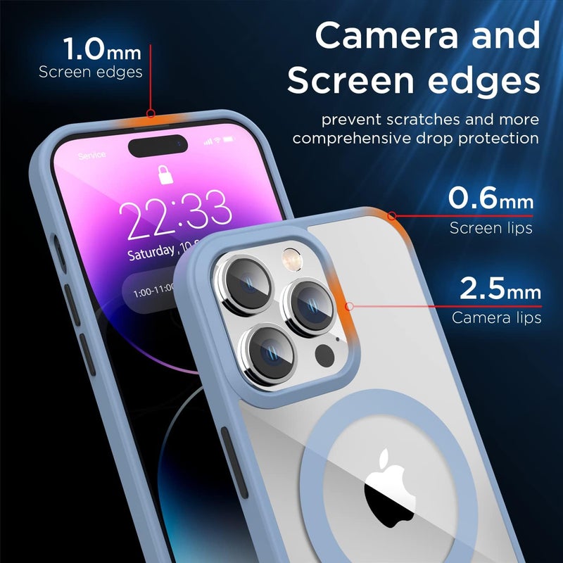 SUCGLES [2023 New] for iPhone 14 Pro Case with MagSafe, [Strong Magnet] [Non-Yellowing] [Military Grade Protection] Magnetic Slim Fit Bumper Mag Safe Thin Phone Cover for (Apple 14pro, Clear Sierra Blue) - Image 5