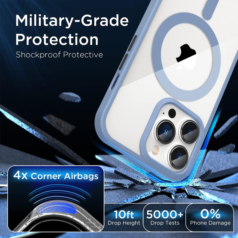SUCGLES [2023 New] for iPhone 14 Pro Case with MagSafe, [Strong Magnet] [Non-Yellowing] [Military Grade Protection] Magnetic Slim Fit Bumper Mag Safe Thin Phone Cover for (Apple 14pro, Clear Sierra Blue) - Image 3