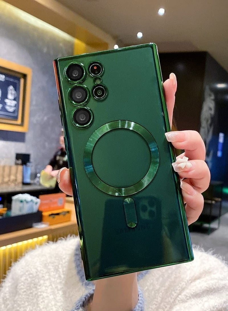 for Samsung Galaxy S23 Ultra Case Magnetic Clear with Camera Lens Protector Full Protection MagSafe Electroplated Silicone Slim Fit Shockproof Protective Case Cover - Green  - Image 2
