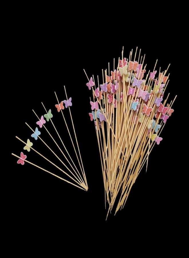 Ebonee 100 Pack Disposable Butterfly Bamboo Sticks, Long Wood Handmade Animal Toothpicks Bamboo Skewers, Snacks Dessert Cocktail Picks for Valentines Day Wedding Party Decoration (Multi-color) - Image 3