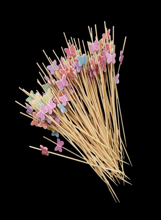 Ebonee 100 Pack Disposable Butterfly Bamboo Sticks, Long Wood Handmade Animal Toothpicks Bamboo Skewers, Snacks Dessert Cocktail Picks for Valentines Day Wedding Party Decoration (Multi-color) - Image 1