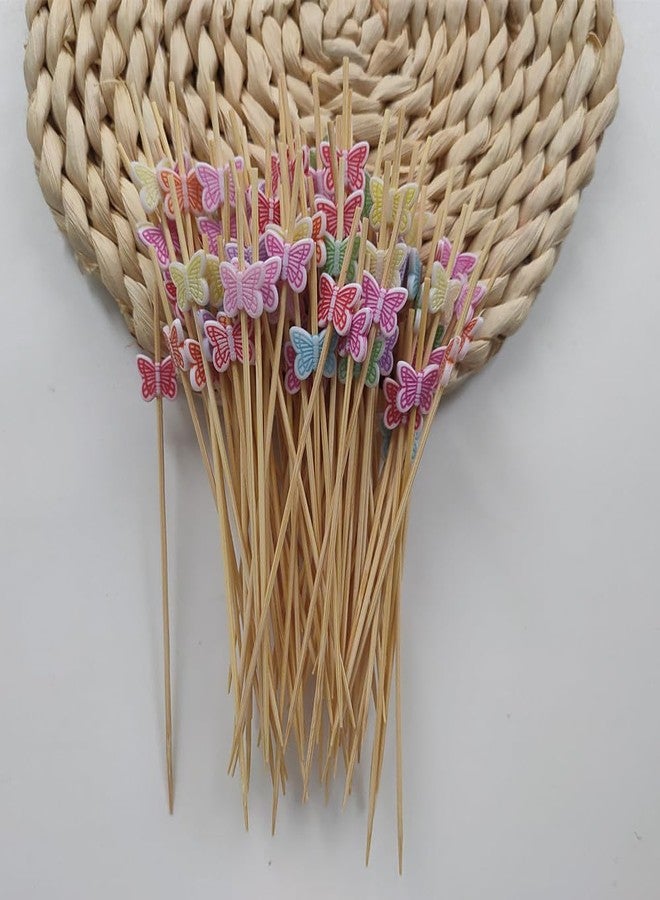 Ebonee 100 Pack Disposable Butterfly Bamboo Sticks, Long Wood Handmade Animal Toothpicks Bamboo Skewers, Snacks Dessert Cocktail Picks for Valentines Day Wedding Party Decoration (Multi-color) - Image 4