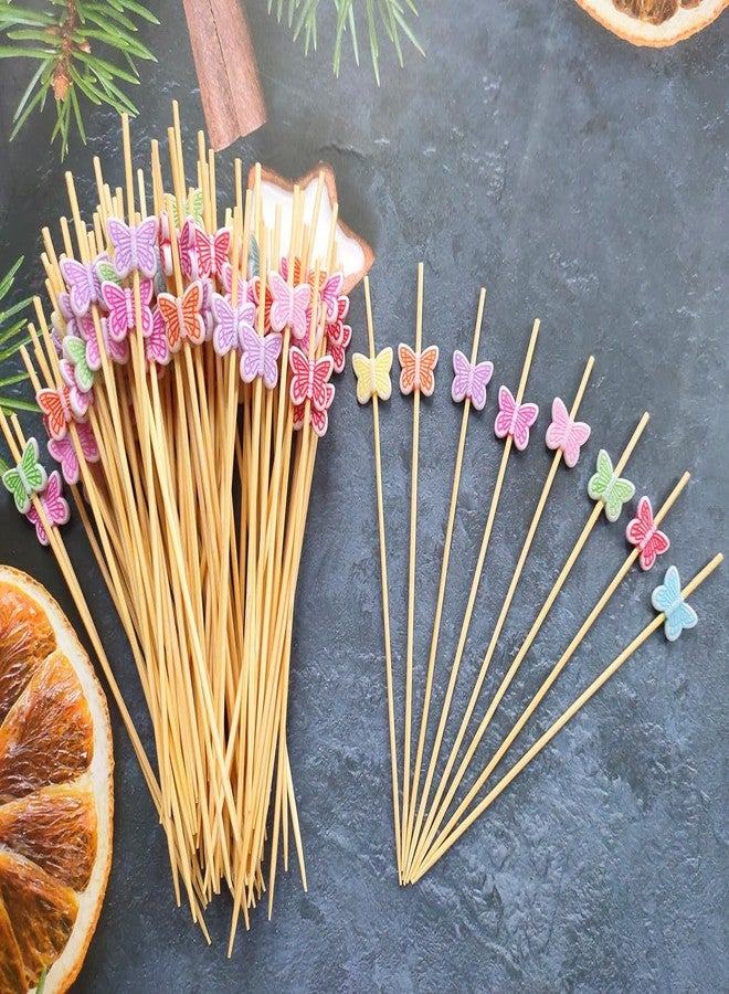 Ebonee 100 Pack Disposable Butterfly Bamboo Sticks, Long Wood Handmade Animal Toothpicks Bamboo Skewers, Snacks Dessert Cocktail Picks for Valentines Day Wedding Party Decoration (Multi-color) - Image 5