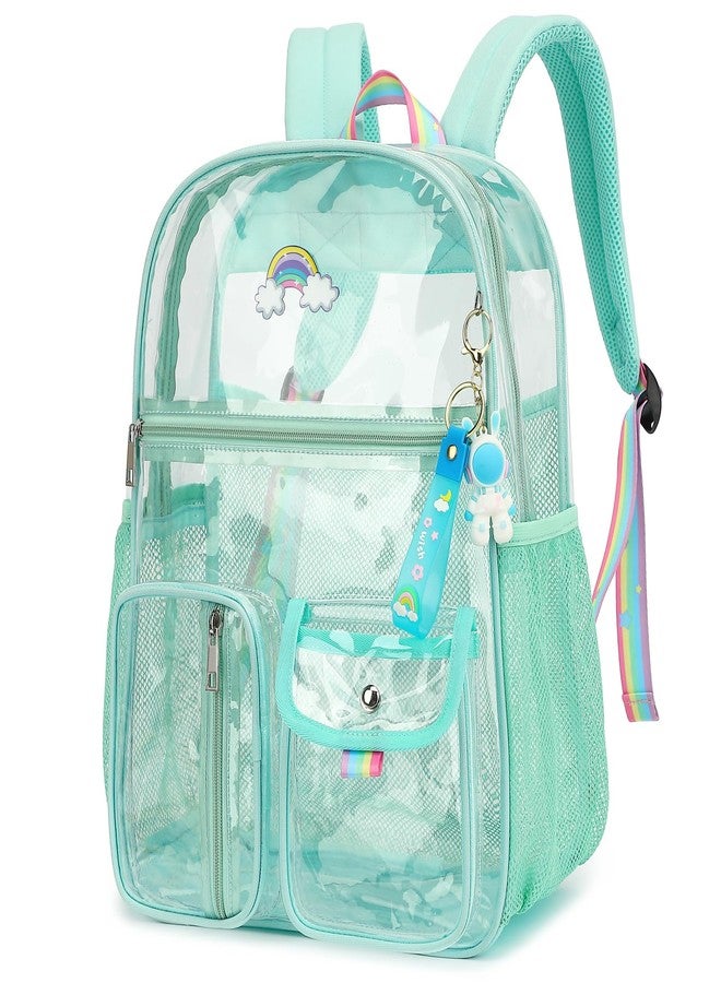 Kouxunt Clear Backpack for Boys Girls, Heavy Duty PVC See Through Transparen Backpacks for School, Stadium, Concert (Green) - Image 1