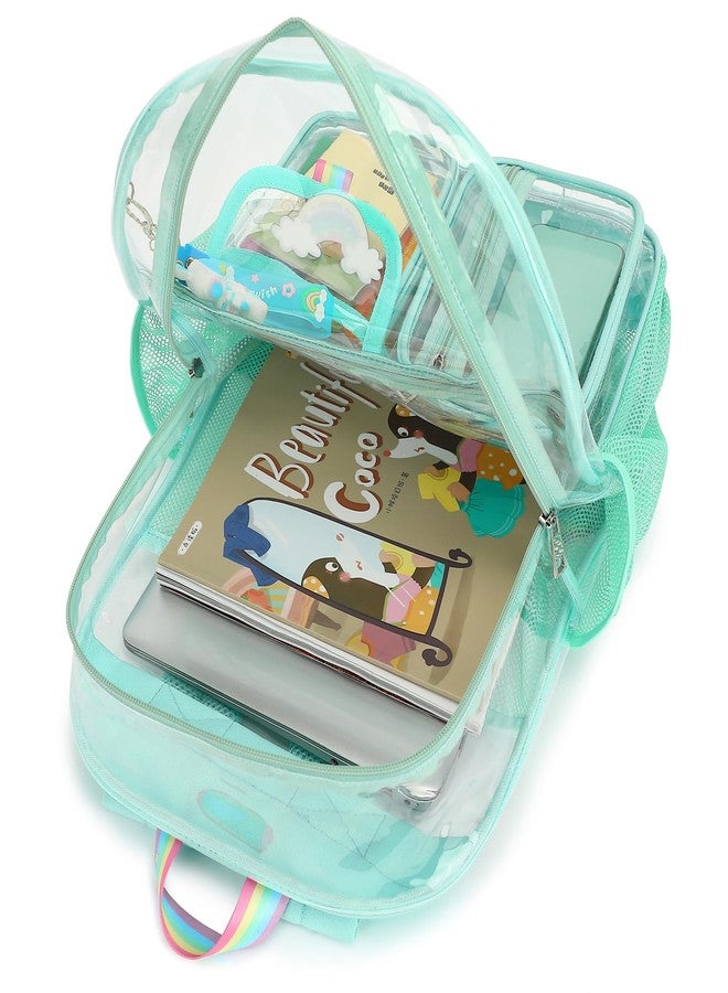 Kouxunt Clear Backpack for Boys Girls, Heavy Duty PVC See Through Transparen Backpacks for School, Stadium, Concert (Green) - Image 3