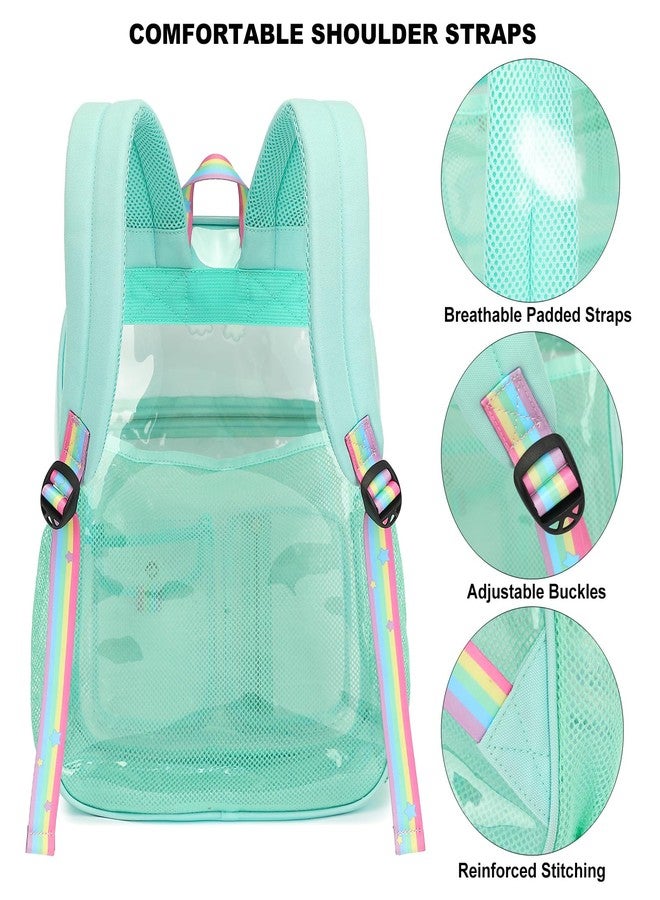 Kouxunt Clear Backpack for Boys Girls, Heavy Duty PVC See Through Transparen Backpacks for School, Stadium, Concert (Green) - Image 4