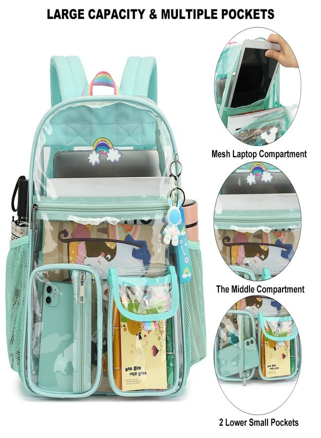 Kouxunt Clear Backpack for Boys Girls, Heavy Duty PVC See Through Transparen Backpacks for School, Stadium, Concert (Green) - Image 2