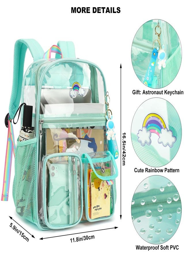 Kouxunt Clear Backpack for Boys Girls, Heavy Duty PVC See Through Transparen Backpacks for School, Stadium, Concert (Green) - Image 5
